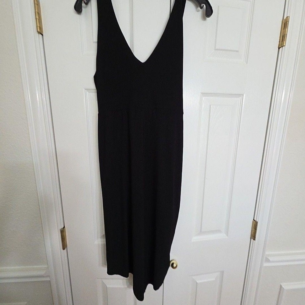 Lush Dress Womens L Black Ruched V Neck Sleeveless Midi Sheath Jersey Party - Picture 7 of 12